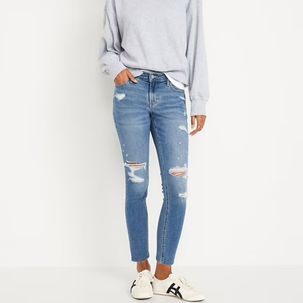 Old Navy Mid-rise Rockstar Skinny Jeans - distressed - 10 Long
